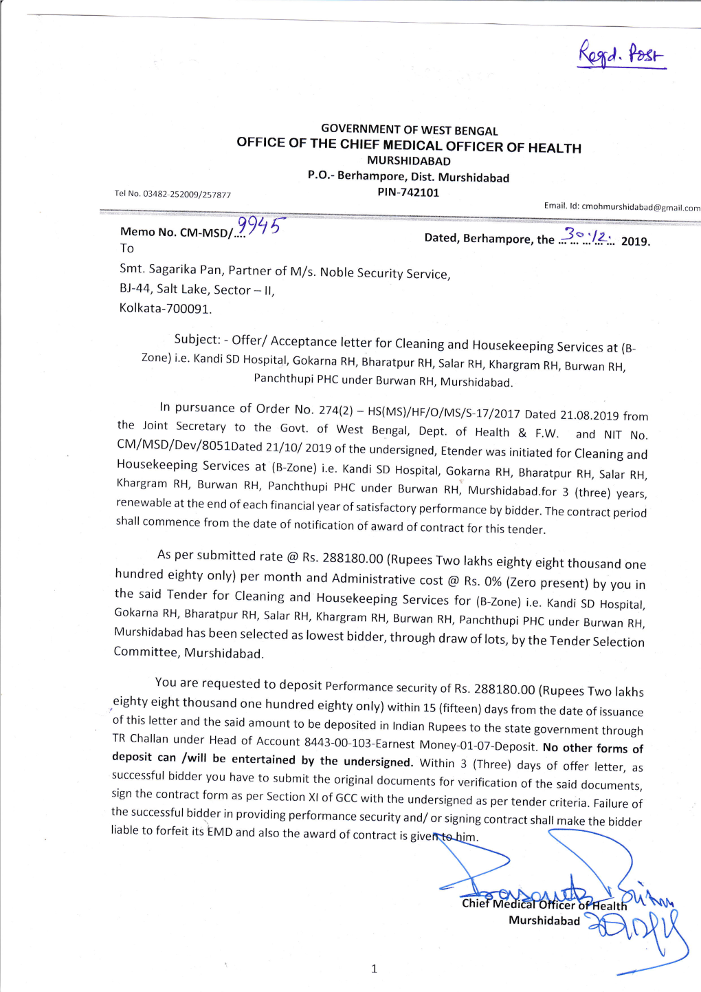 The Joint Secretary to the Govt. of West Bengal, Dept. of Health & T-.W. And
