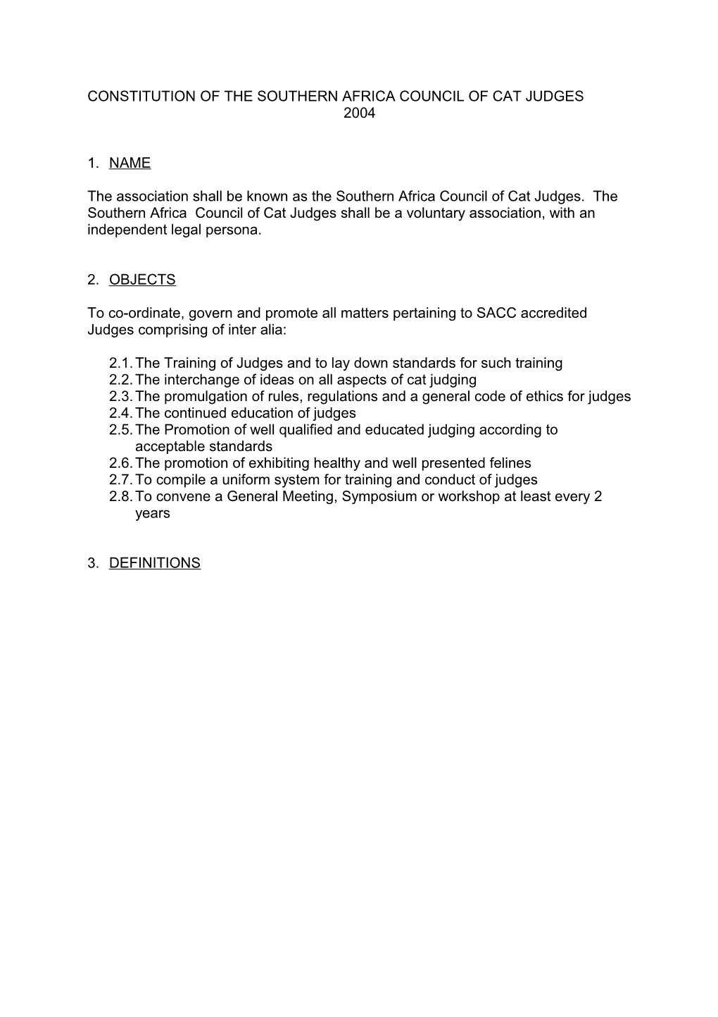 Constitution of the Southern Africa Council of Cat Judges