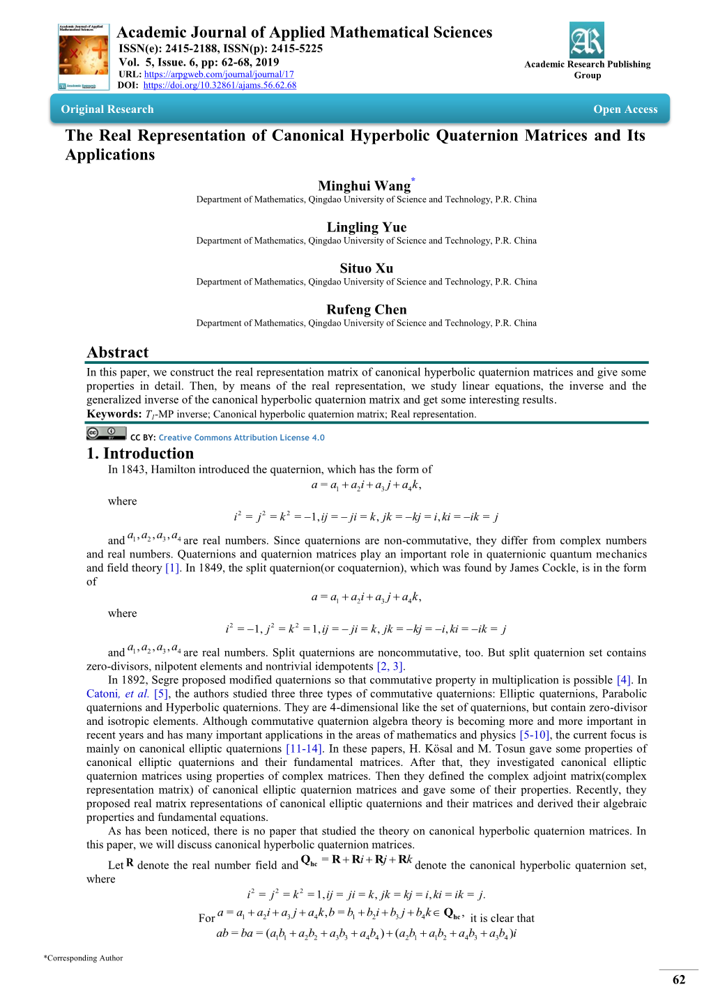 Academic Journal of Applied Mathematical Sciences the Real