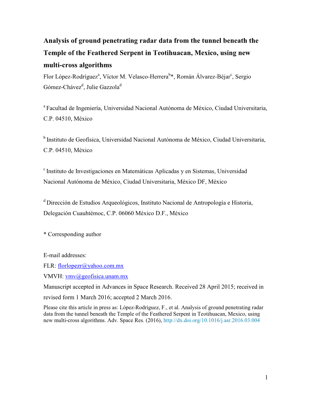 Analysis of Ground Penetrating Radar Data from the Tunnel Beneath