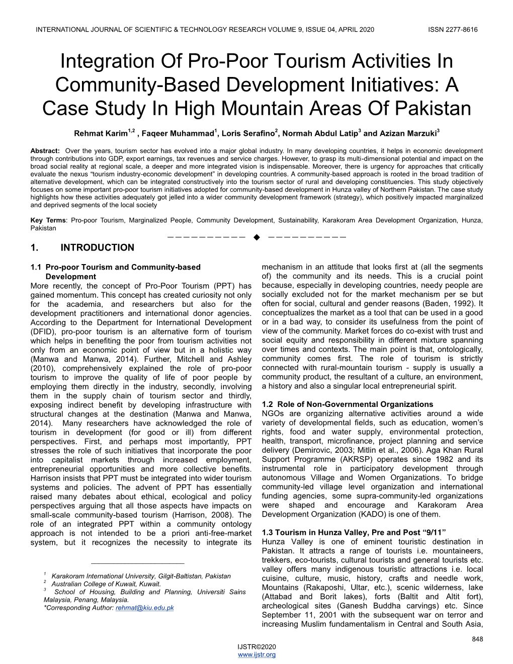 Integration of Pro-Poor Tourism Activities in Community-Based Development Initiatives: a Case Study in High Mountain Areas of Pakistan