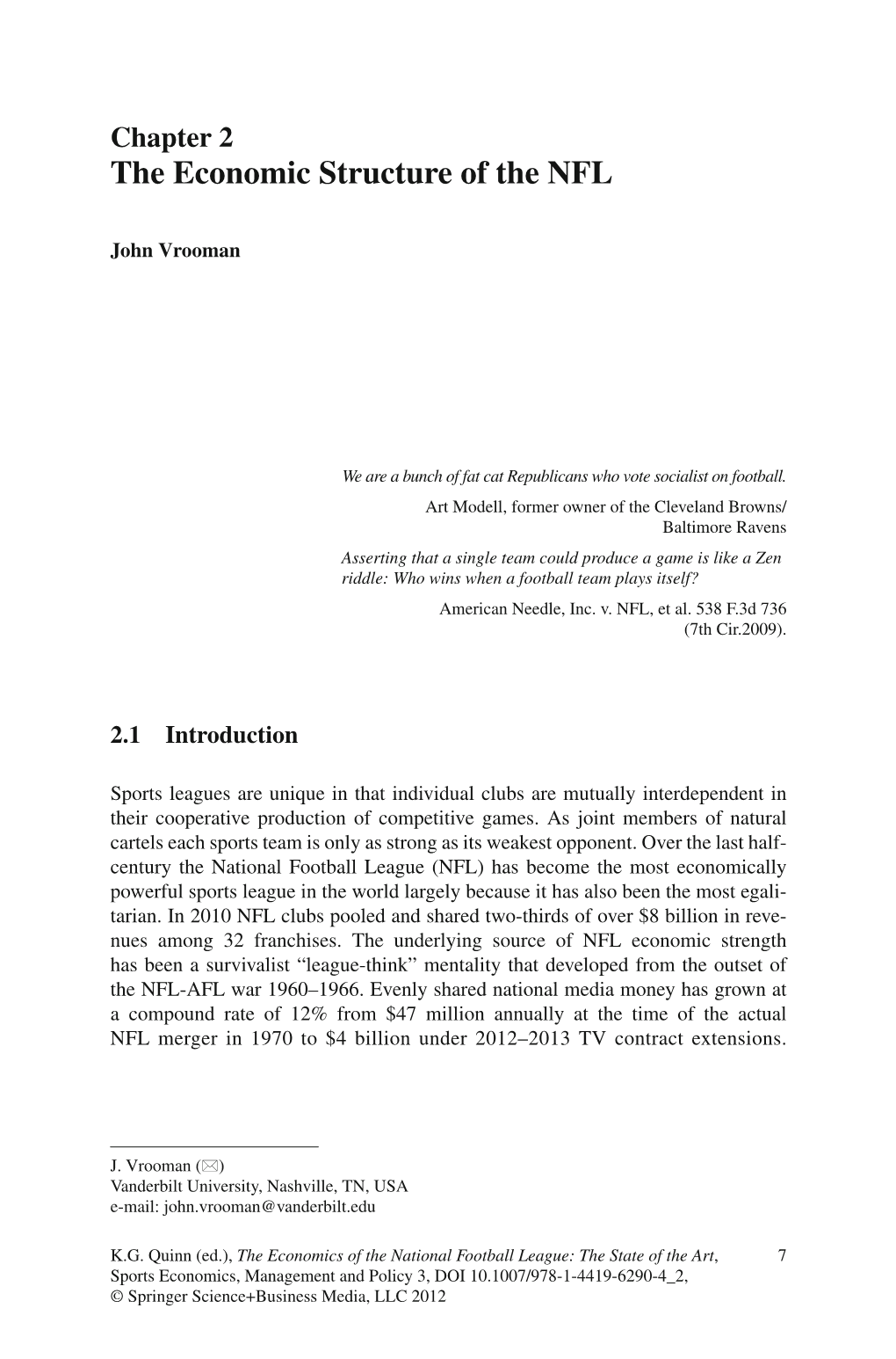 Chapter 2 the Economic Structure of the NFL