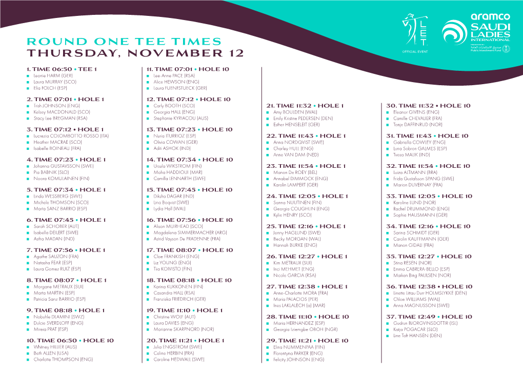 Round 1 Tee Times