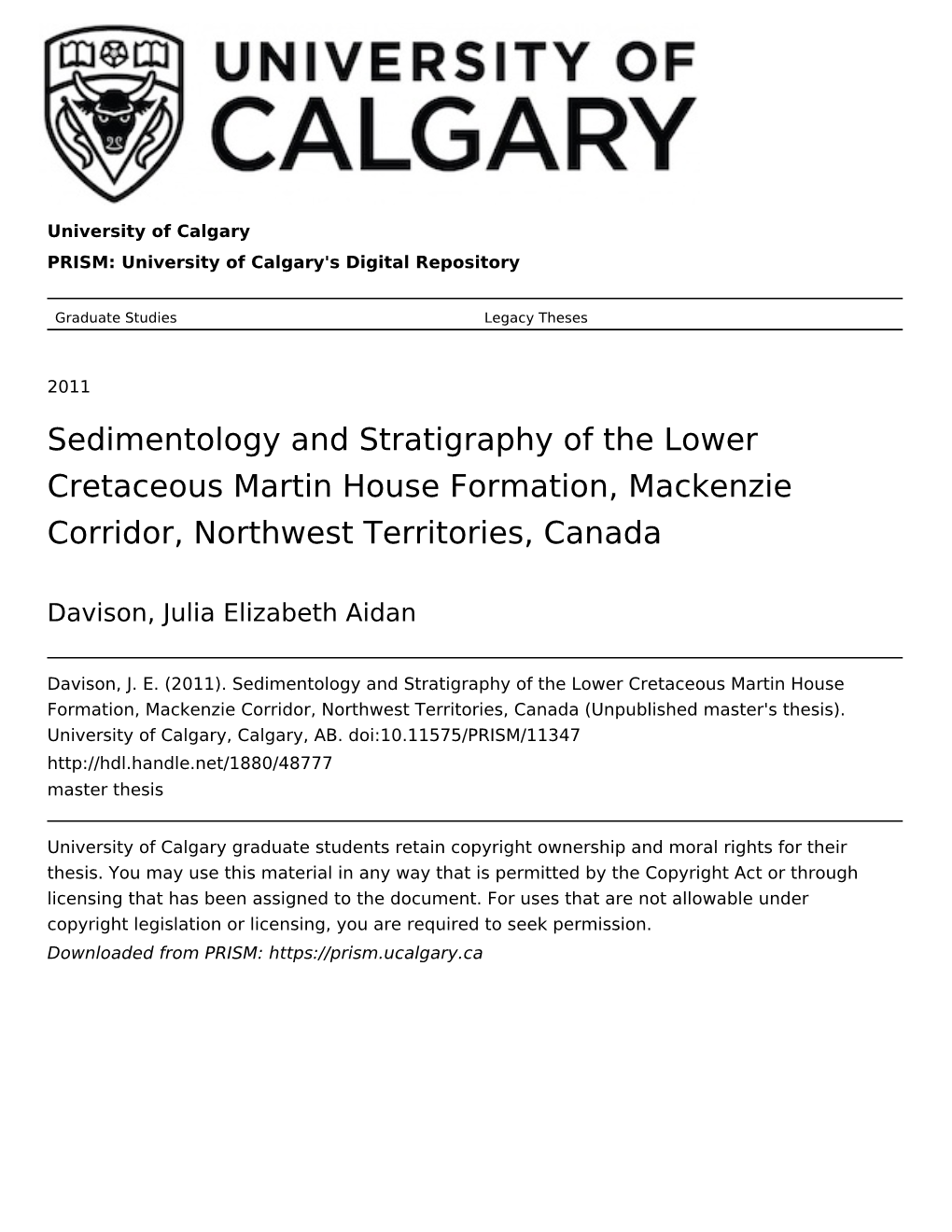 Sedimentology and Stratigraphy of the Lower Cretaceous Martin House Formation, Mackenzie Corridor, Northwest Territories, Canada