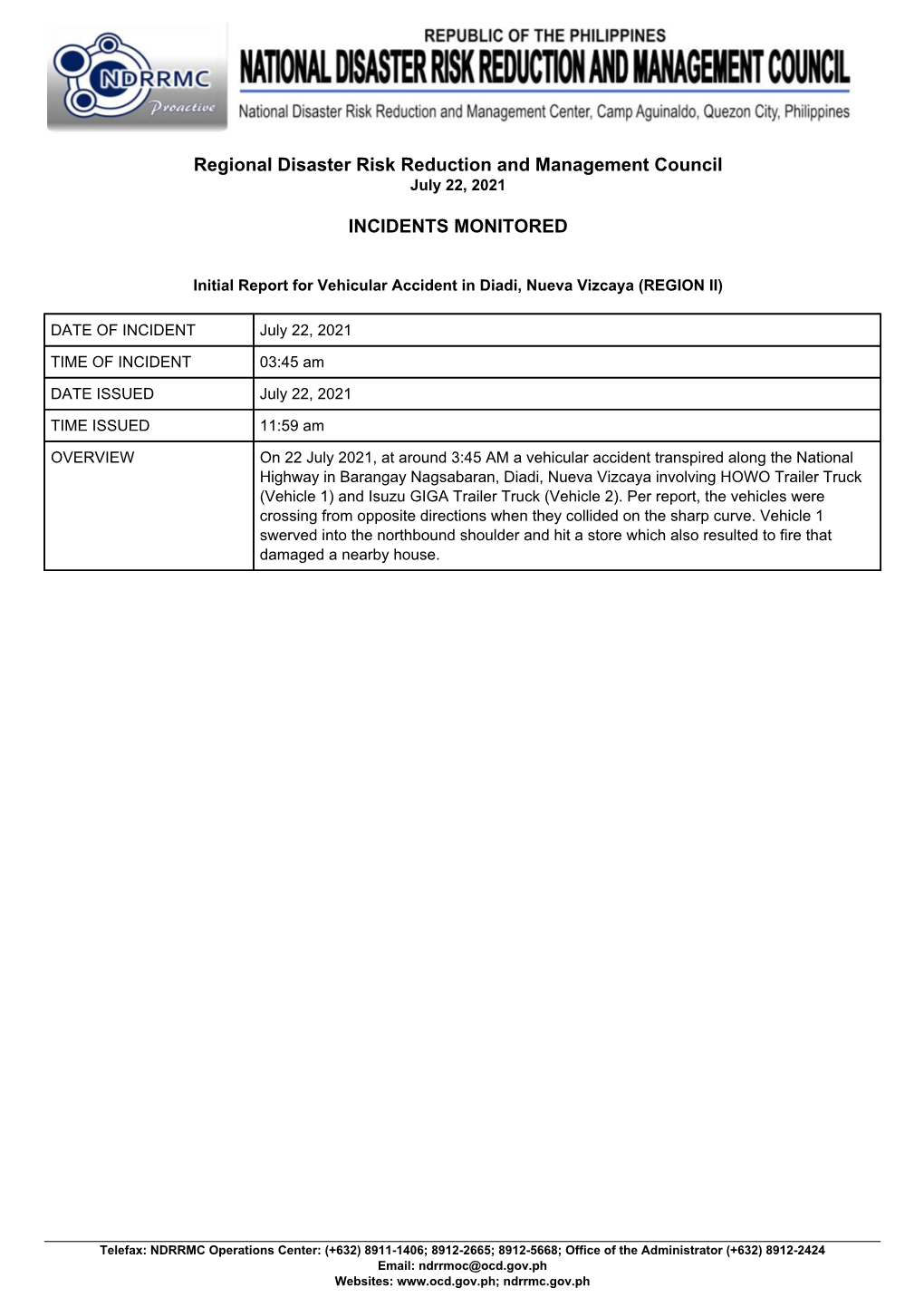 Regional Disaster Risk Reduction and Management Council INCIDENTS