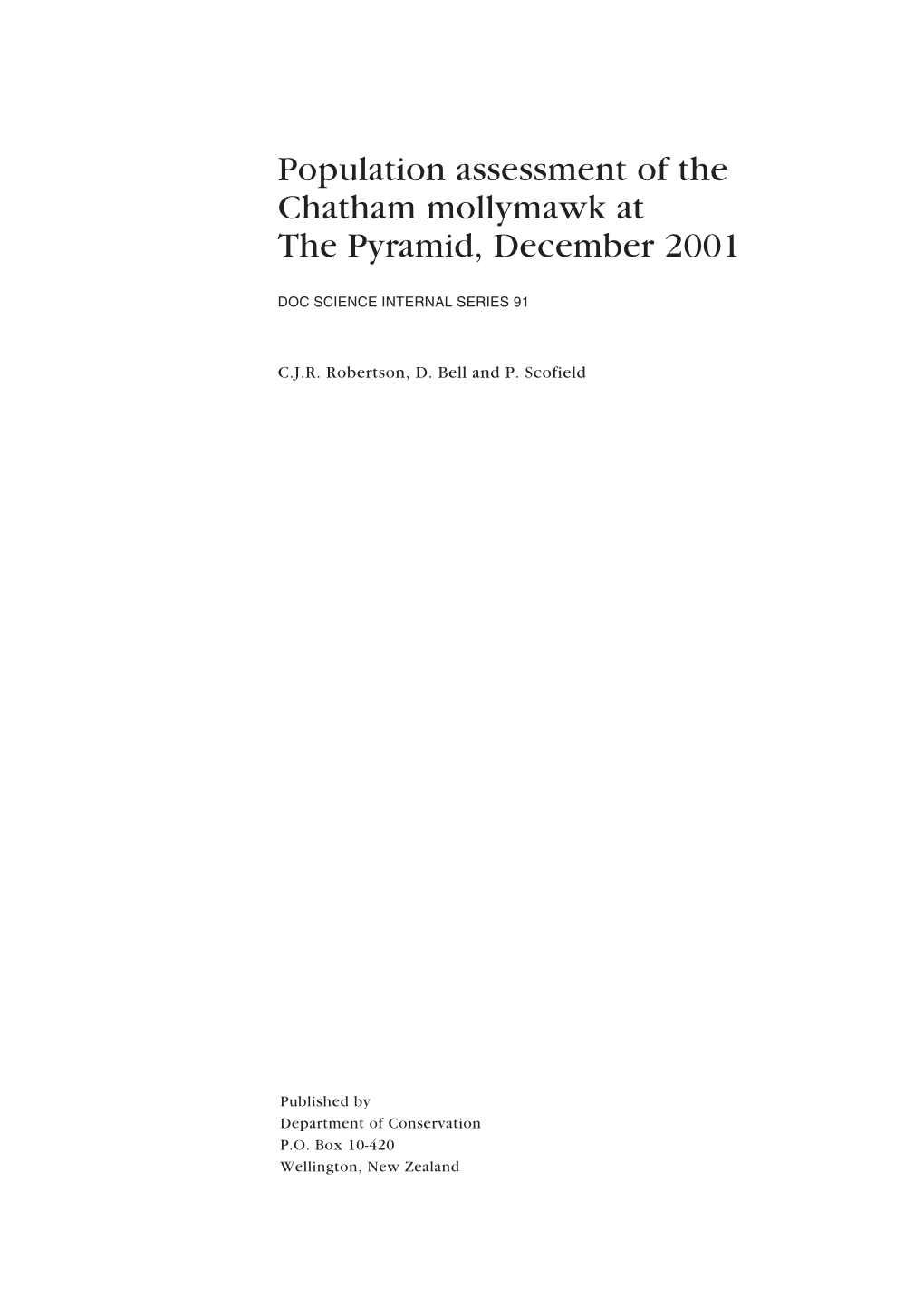 Population Assessment of the Chatham Mollymawk at the Pyramid, December 2001