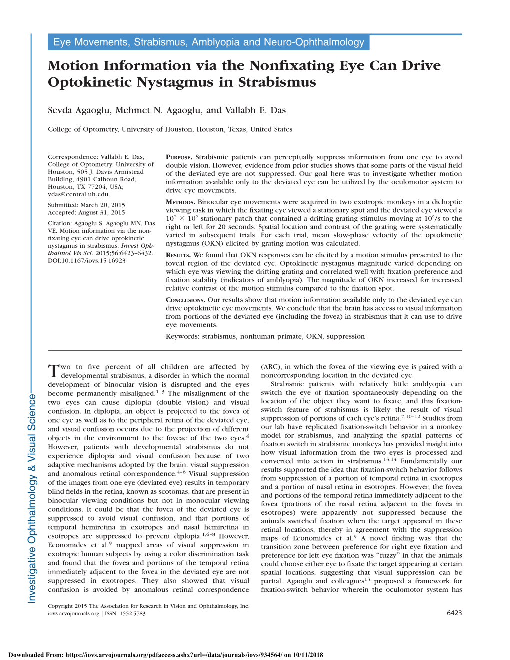 Motion Information Via the Nonfixating Eye Can Drive Optokinetic Nystagmus in Strabismus