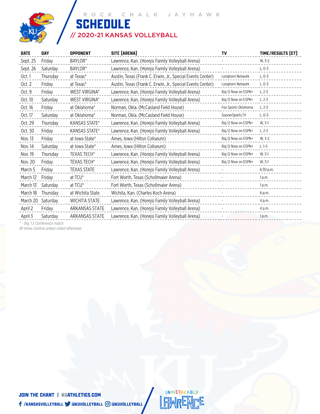 Schedule // 2020-21 Kansas Volleyball