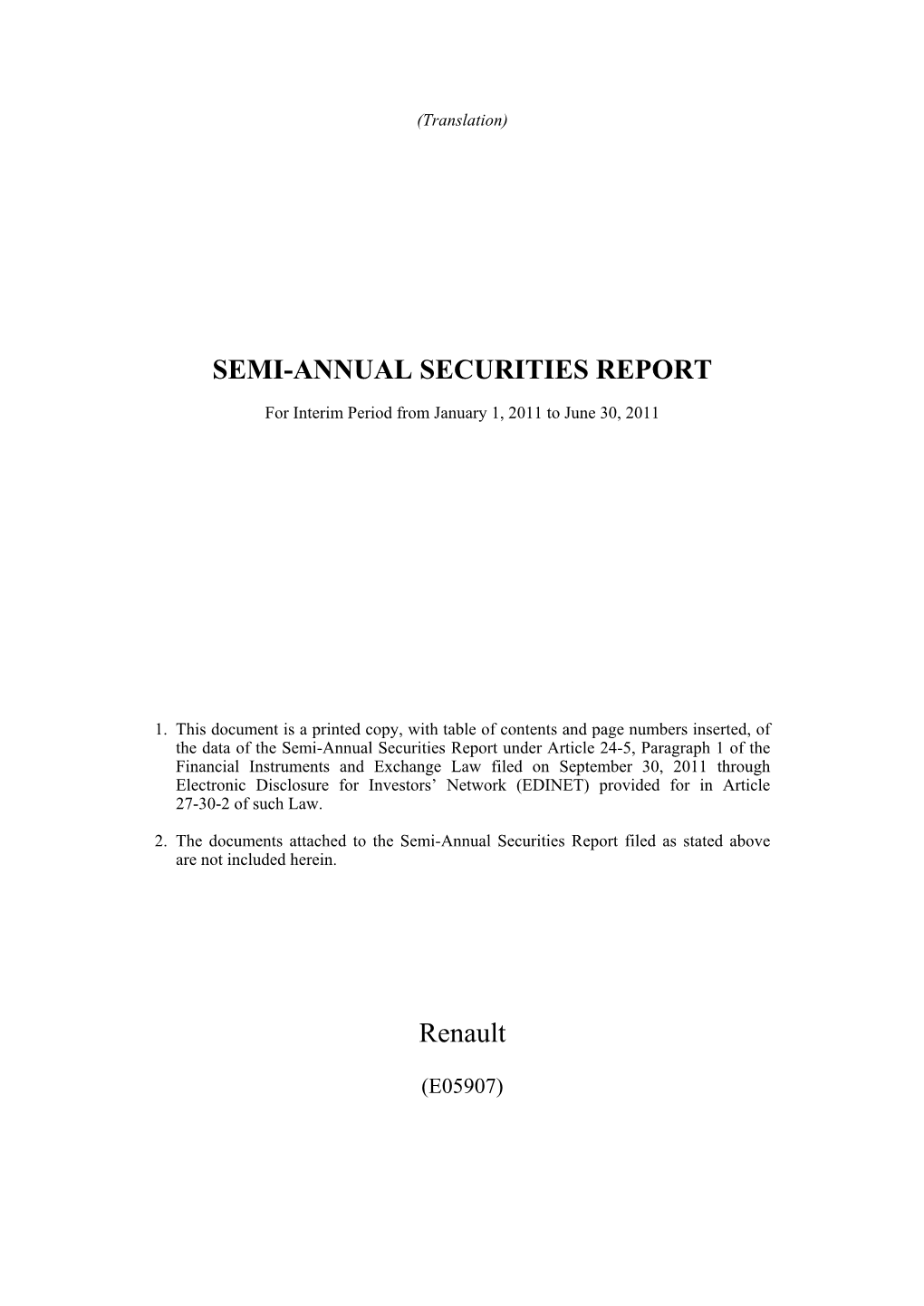 SEMI-ANNUAL SECURITIES REPORT Renault