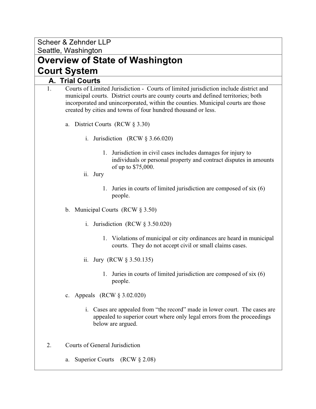 Overview of State of Washington Court System A
