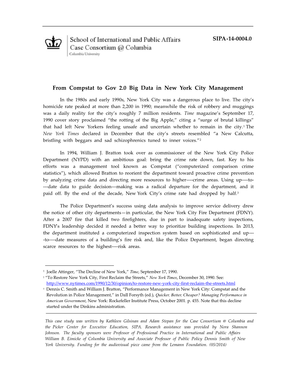 From Compstat to Gov 2.0 Big Data in New York City Management SIPA