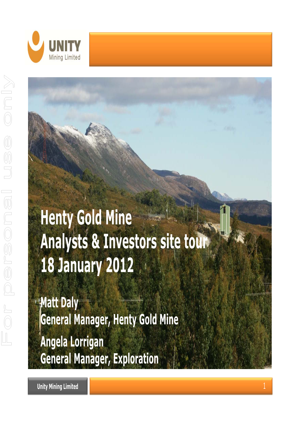 Henty Gold Mine Analysts & Investors Site Tour 18 January 2012