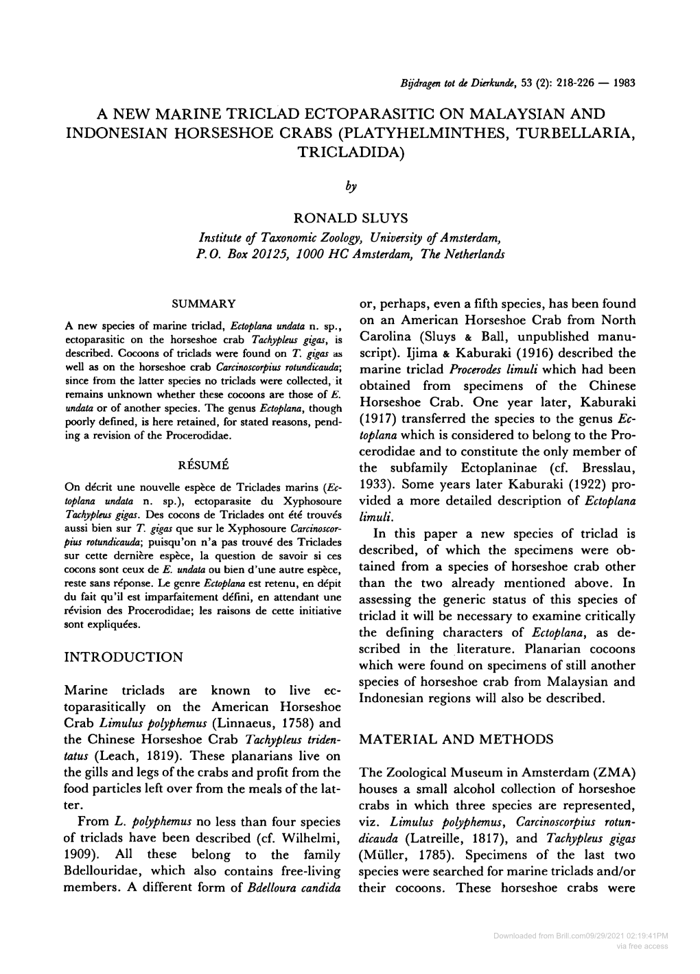 A New Marine Triclad Ectoparasitic on Malaysian and Indonesian