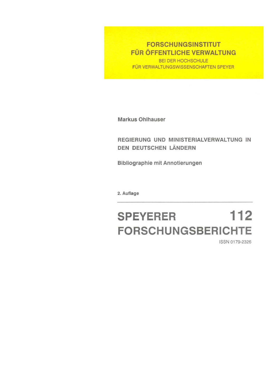 Speyerer Forschungsberichte, Bd