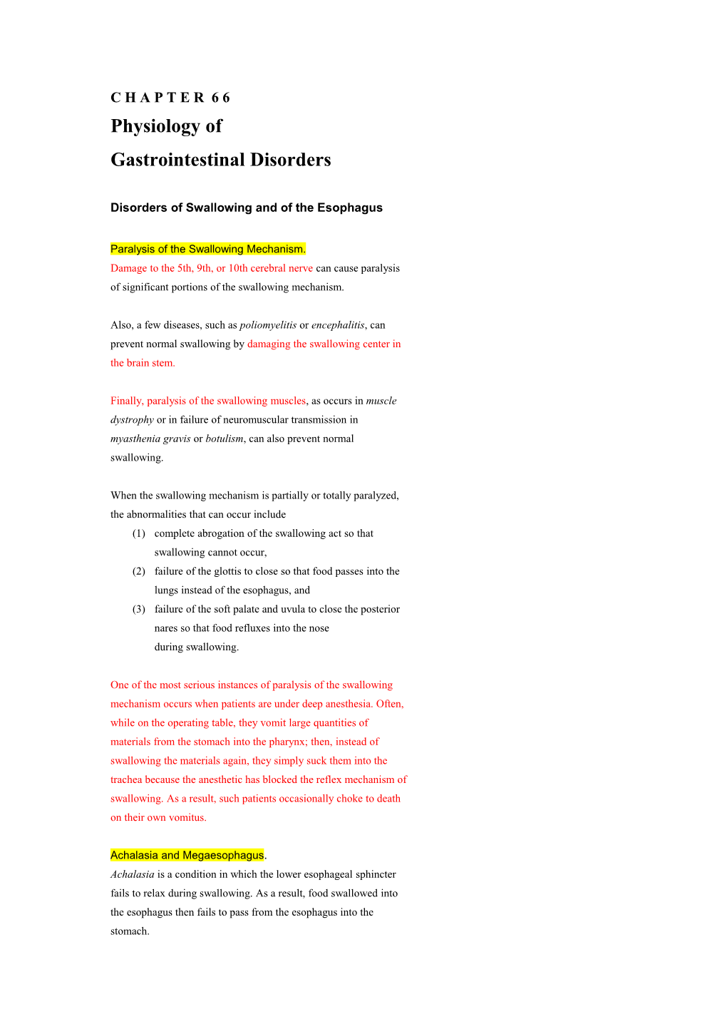 Disorders of Swallowing and of the Esophagus