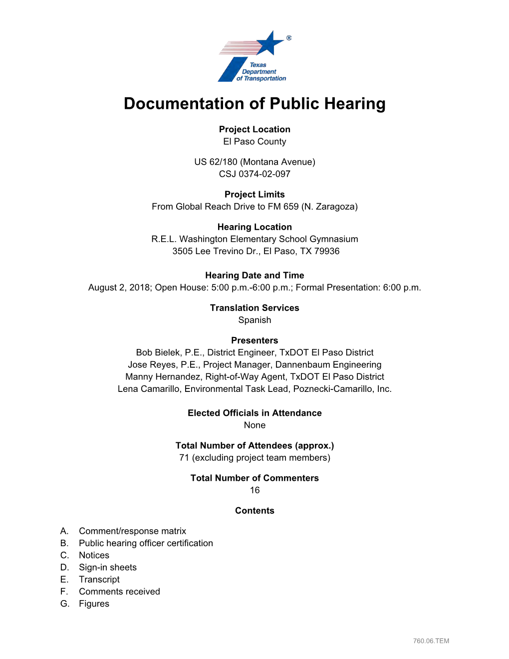 Public Hearing Summary