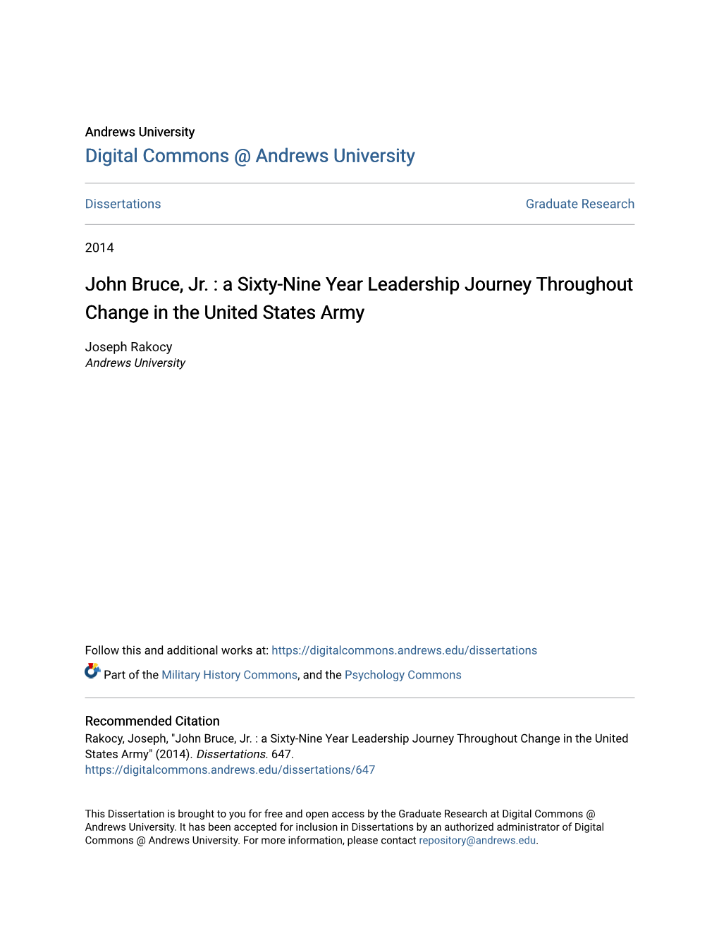 John Bruce, Jr. : a Sixty-Nine Year Leadership Journey Throughout Change in the United States Army