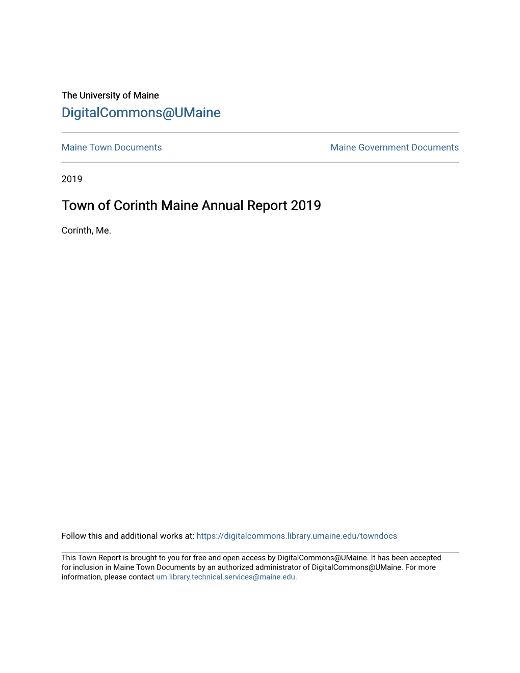 Town of Corinth Maine Annual Report 2019