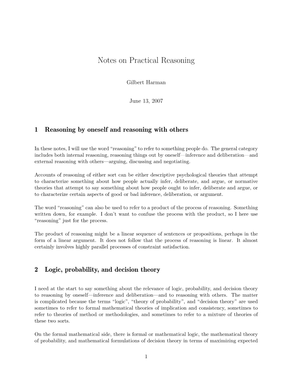 Notes on Practical Reasoning