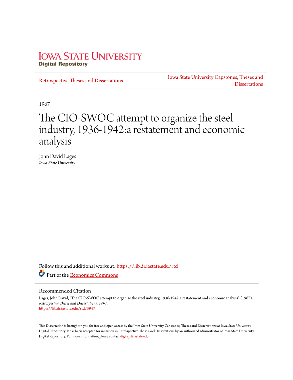 The CIO-SWOC Attempt to Organize the Steel Industry, 1936-1942:A