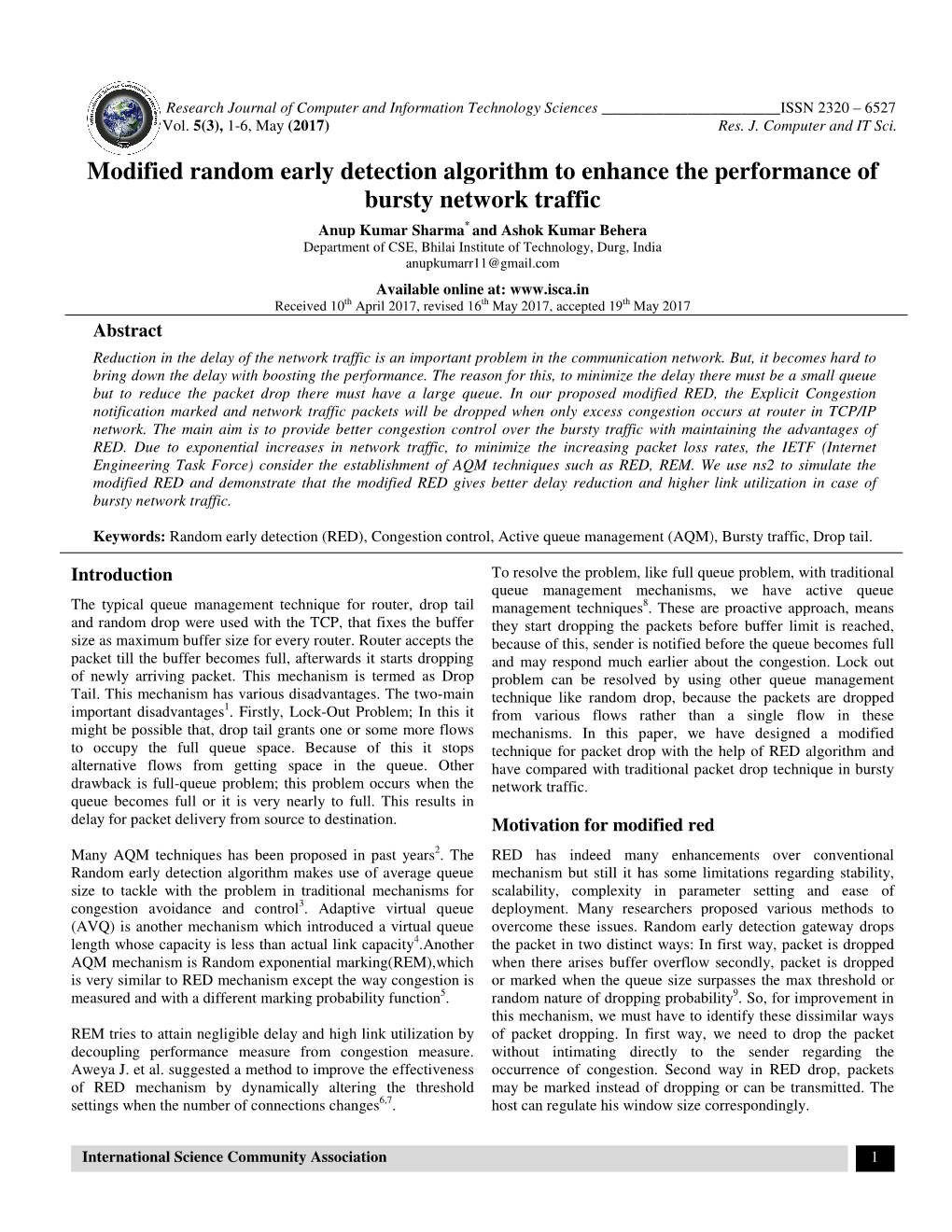 Modified Random Early Detection Algo