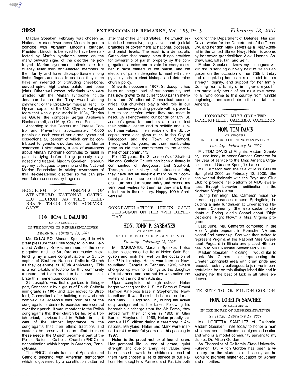 3928 HON. ROSA L. Delauro HON. JOHN P. SARBANES HON