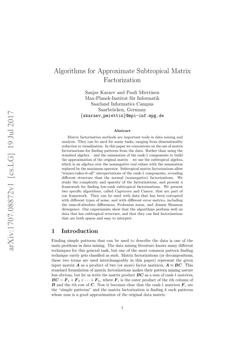 Algorithms for Approximate Subtropical Matrix Factorization