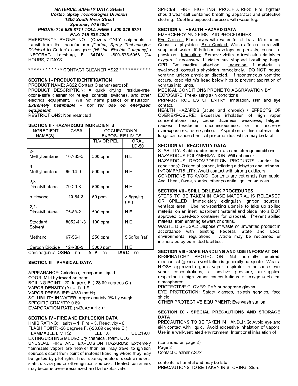 Material Safety Data Sheet s16