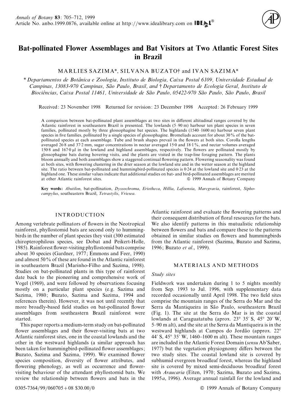 Bat-Pollinated Flower Assemblages and Bat Visitors at Two Atlantic Forest Sites in Brazil