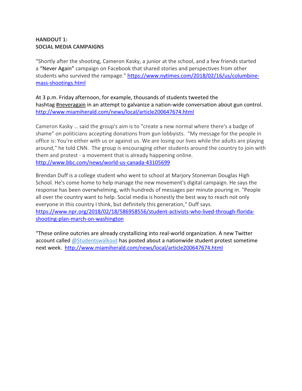 Handout 1: Social Media Campaigns