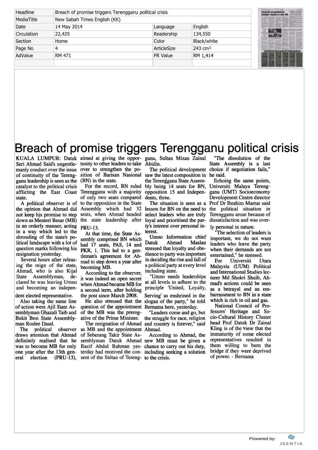 Breach of Promise Triggers Terengganu Political Crisis