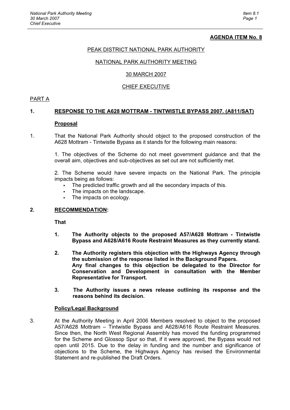 National Park Authority Meeting 30 March 2007 Item