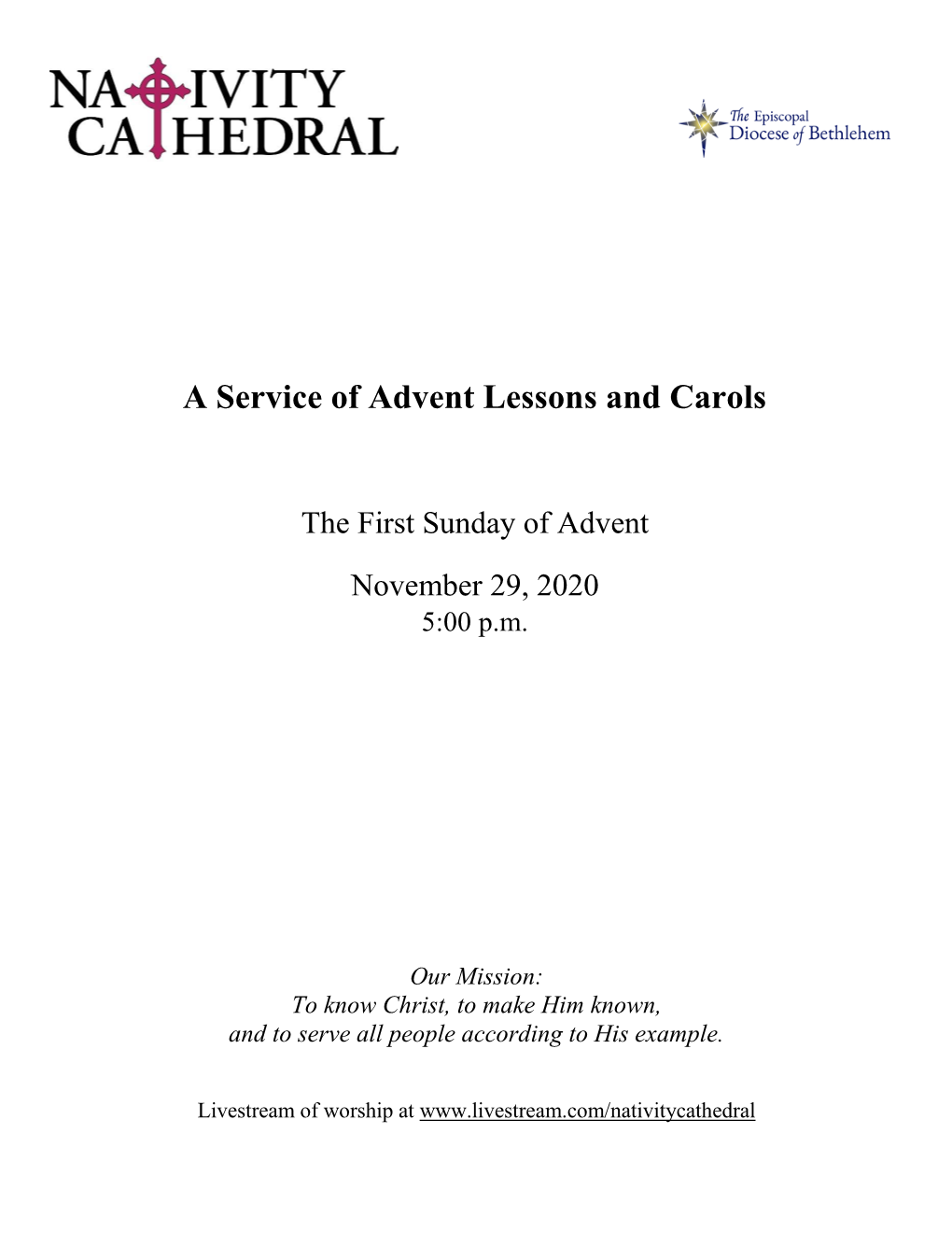 A Service of Advent Lessons and Carols Bulletin