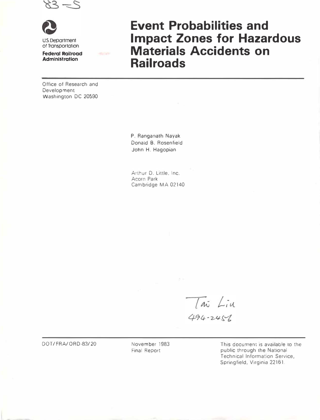 Event Probabilities and Impact Zones for Hazardous Materials Accidents on Railroads