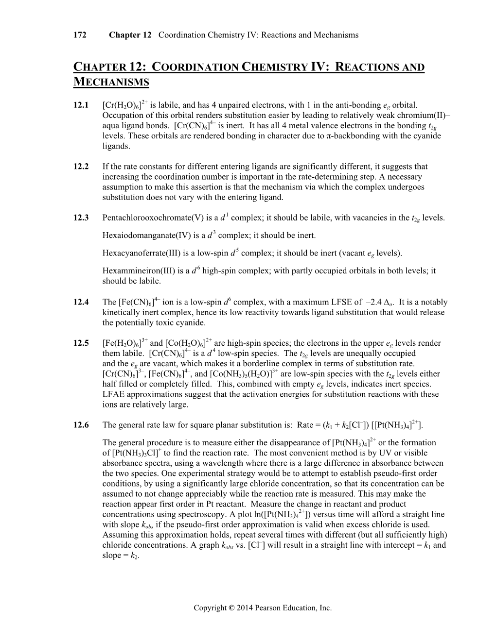 Coordination Chemistry IV: Reactions and Mechanisms