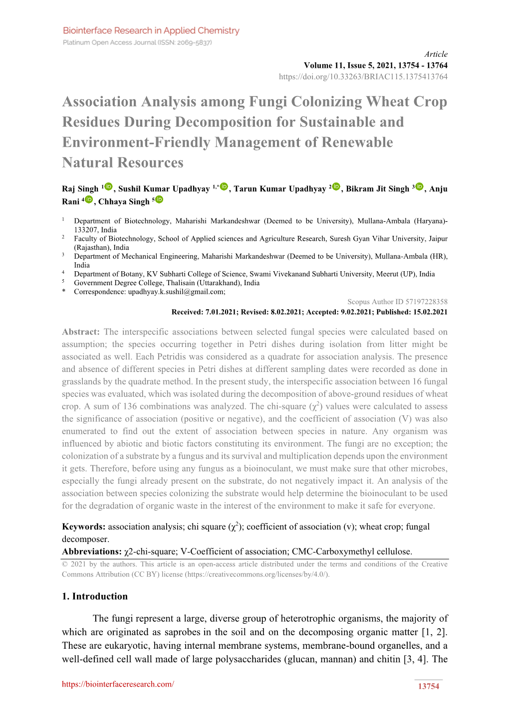 Association Analysis Among Fungi Colonizing Wheat Crop Residues