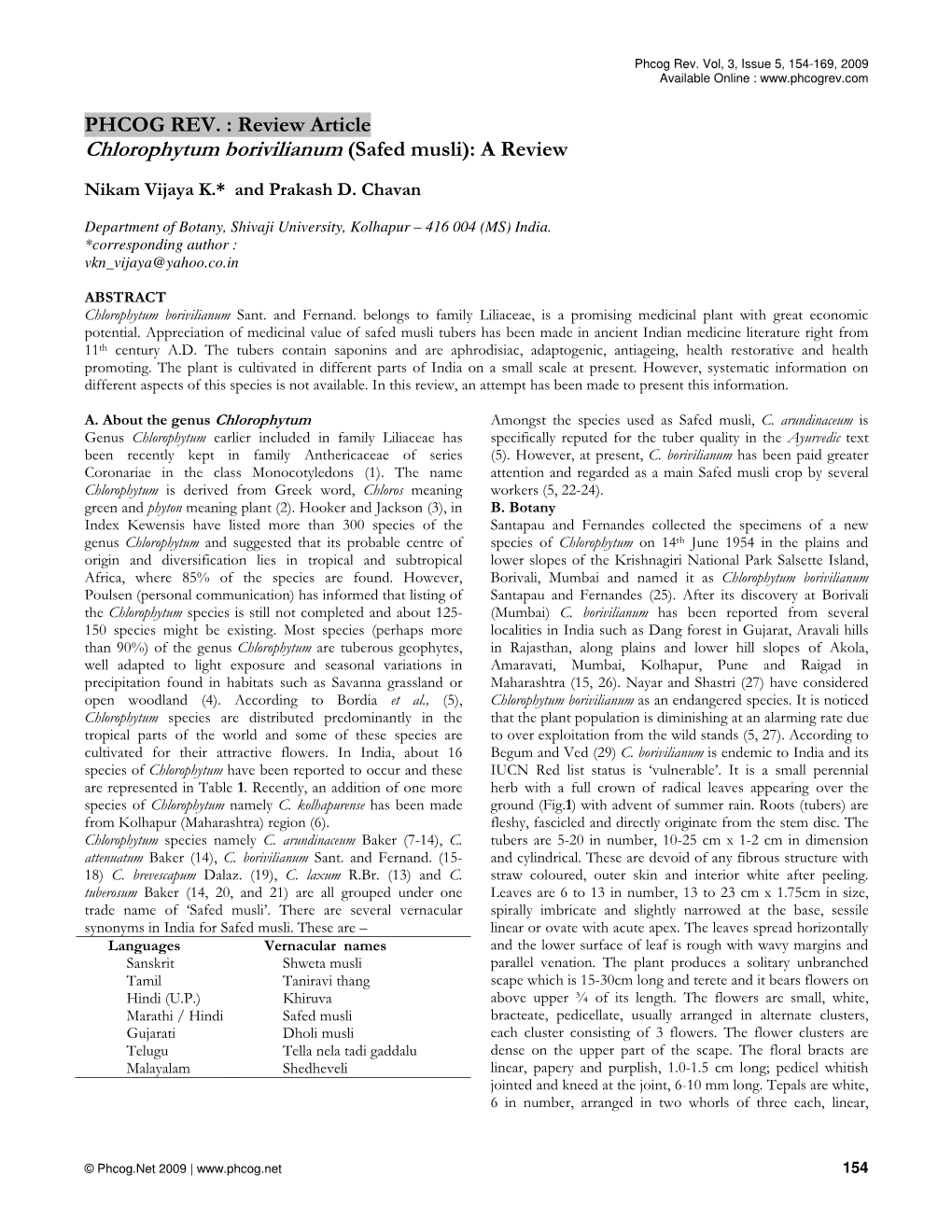 Chlorophytum Borivilianum (Safed Musli): a Review