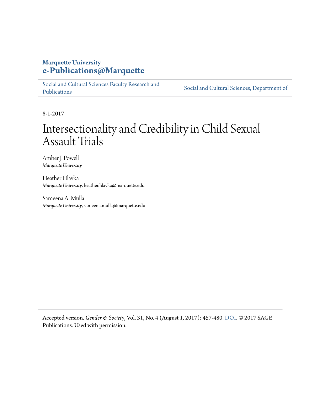 Intersectionality and Credibility in Child Sexual Assault Trials Amber J