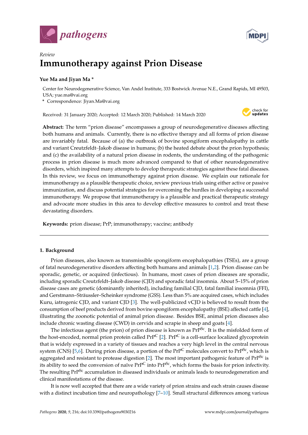 Immunotherapy Against Prion Disease