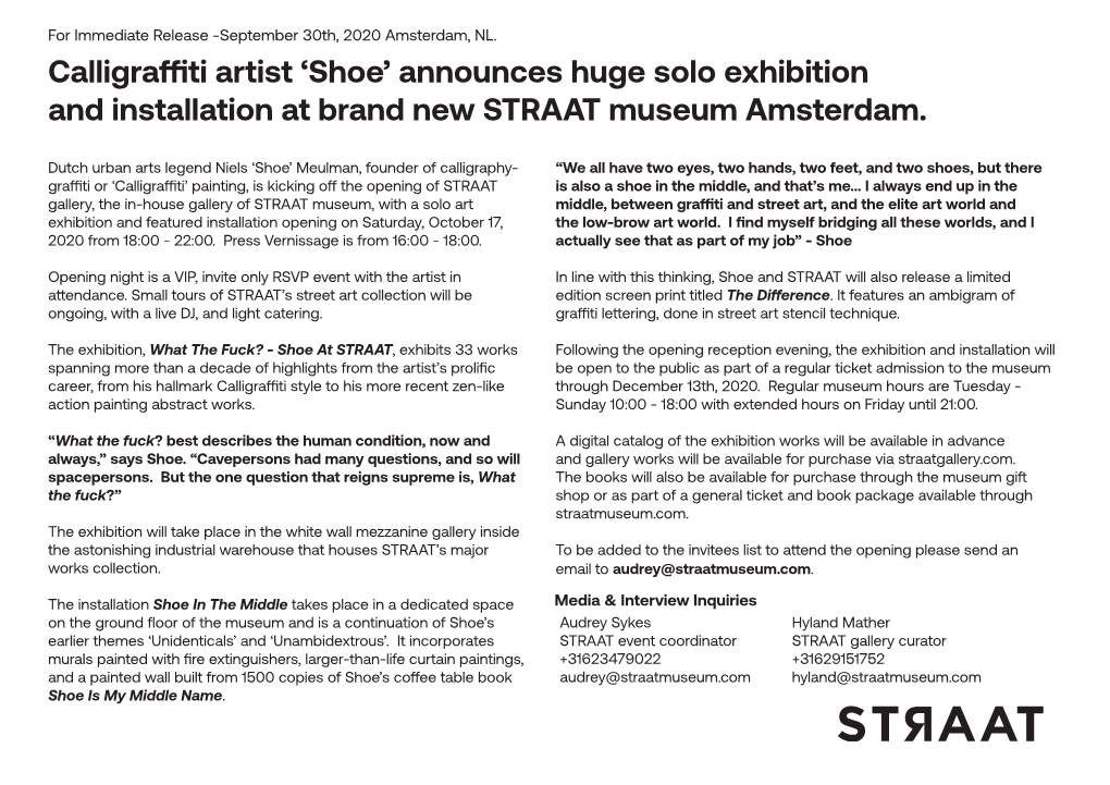 Calligraffiti Artist 'Shoe' Announces Huge Solo Exhibition And