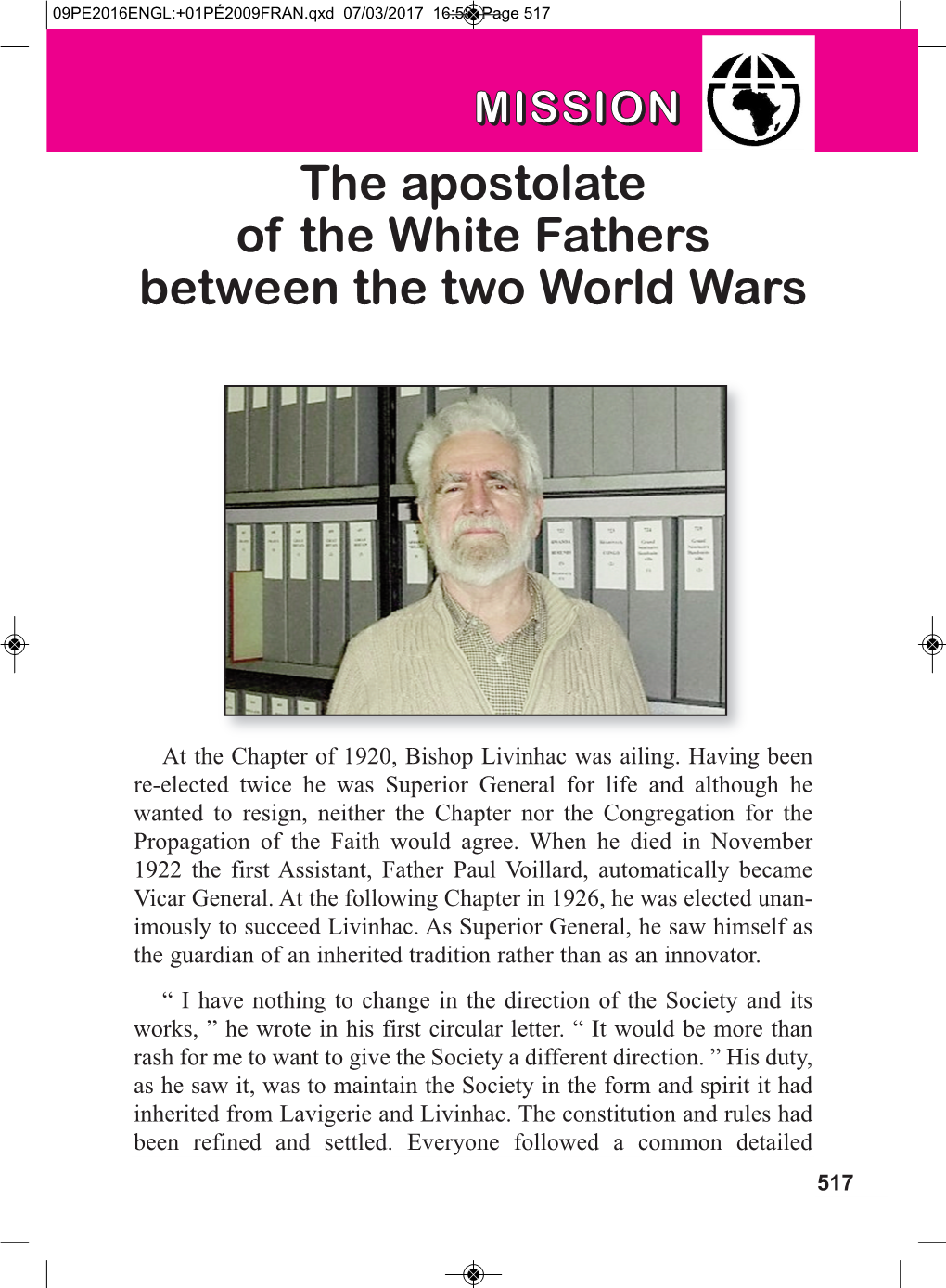 The Apostolate of the White Fathers Between the Two World Wars