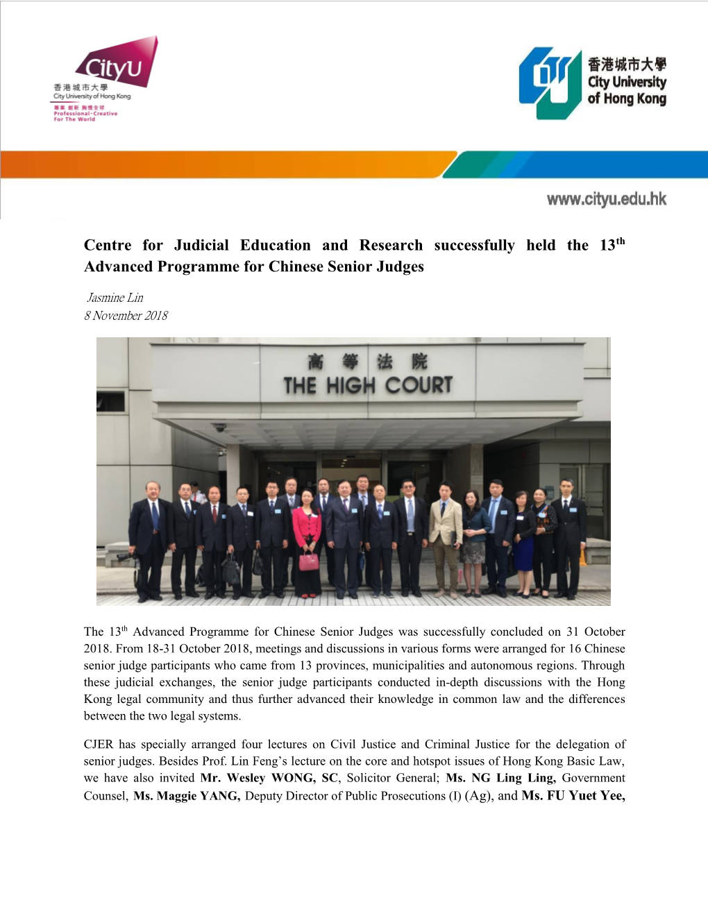 Centre for Judicial Education and Research Successfully Held the 13Th Advanced Programme for Chinese Senior Judges