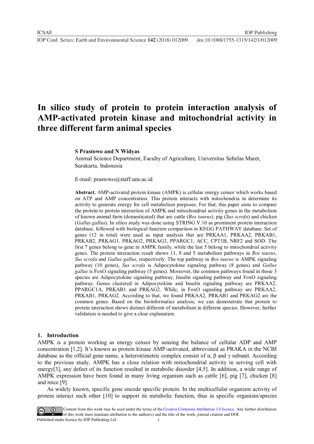 In Silico Study of Protein to Protein Interaction Analysis of AMP-Activated Protein Kinase and Mitochondrial Activity in Three Different Farm Animal Species