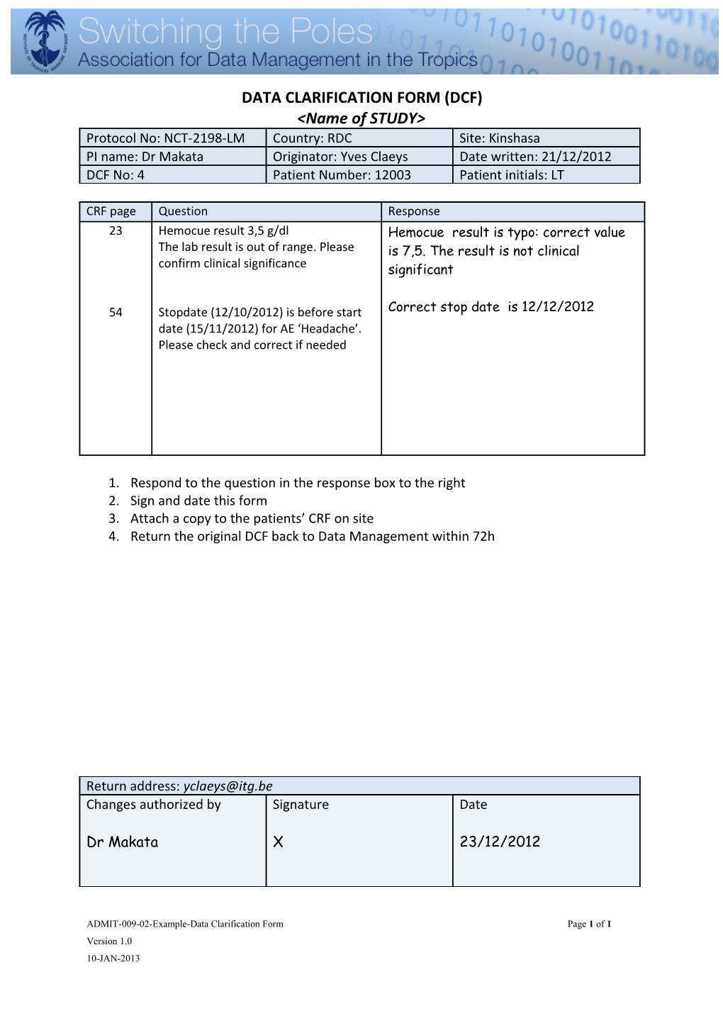 Data Clarification Form (Dcf)