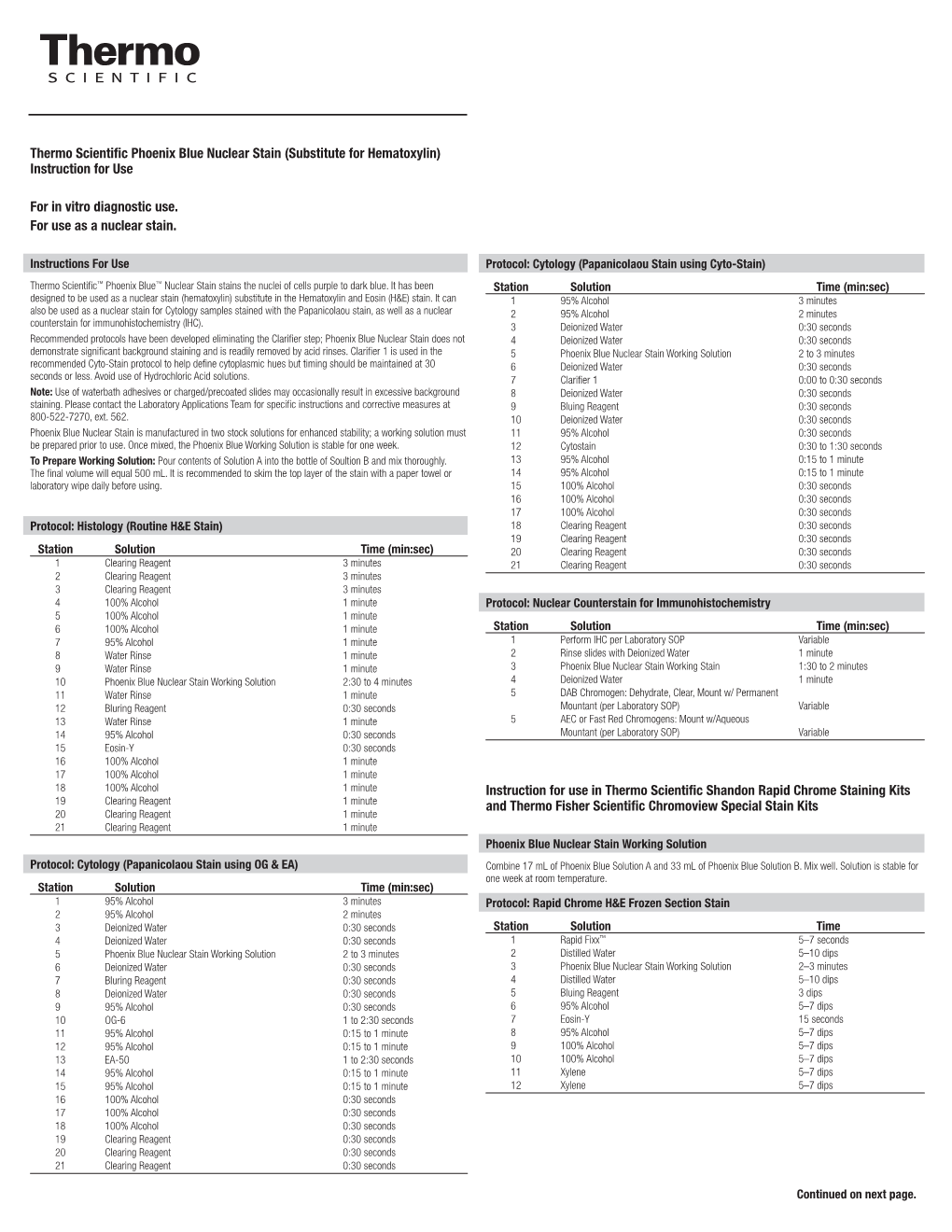 Thermo Scientific Phoenix Blue Nuclear Stain (Substitute for Hematoxylin) Instruction for Use