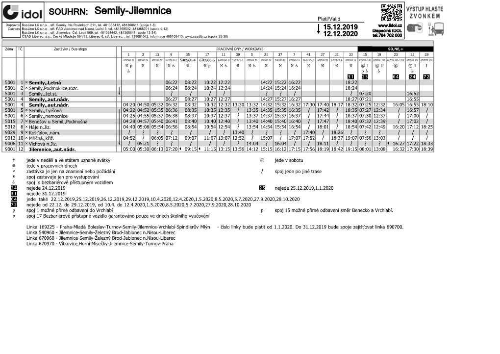 Semily-Jilemnice Platí/Valid Dopravci/ Busline LK S.R.O