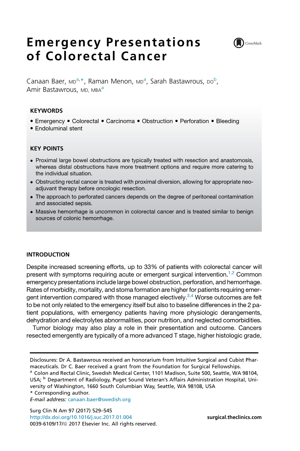 Emergency Presentations of Colorectal Cancer