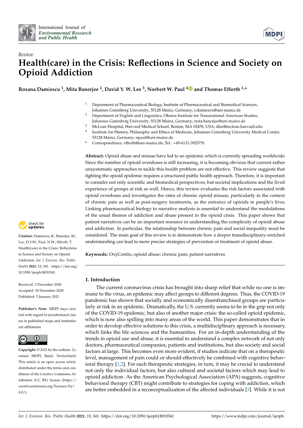 Reflections in Science and Society on Opioid Addiction