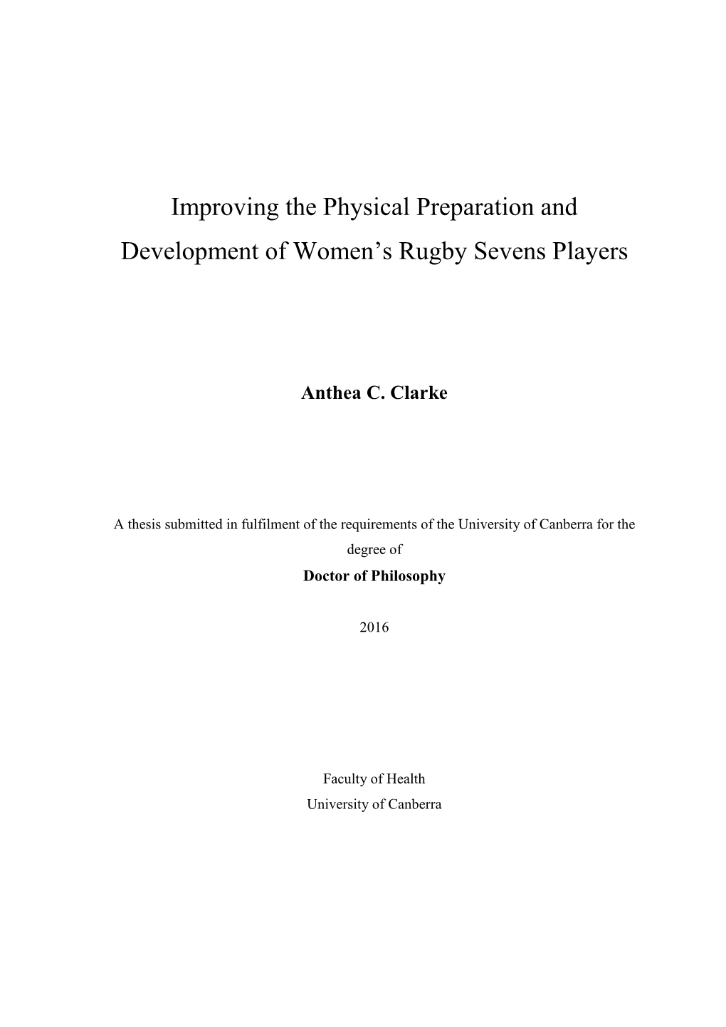 Improving the Physical Preparation and Development of Women's Rugby Sevens Players