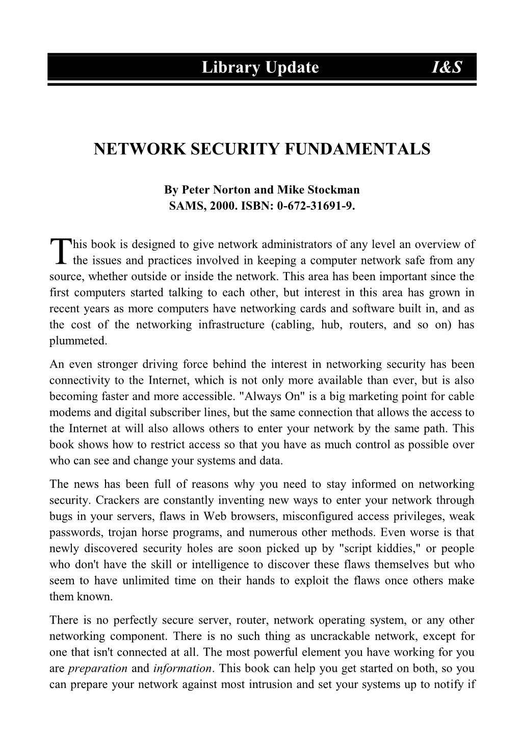 Library Update I&S NETWORK SECURITY FUNDAMENTALS